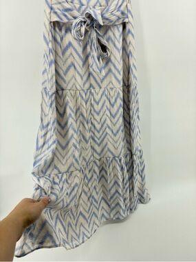 Tiered Chevron Maxi Skirt in Light Blue and Cream